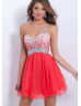 Coral Chiffon Beaded One Shoulder Open Sexy Back Knee Length Prom Dress 